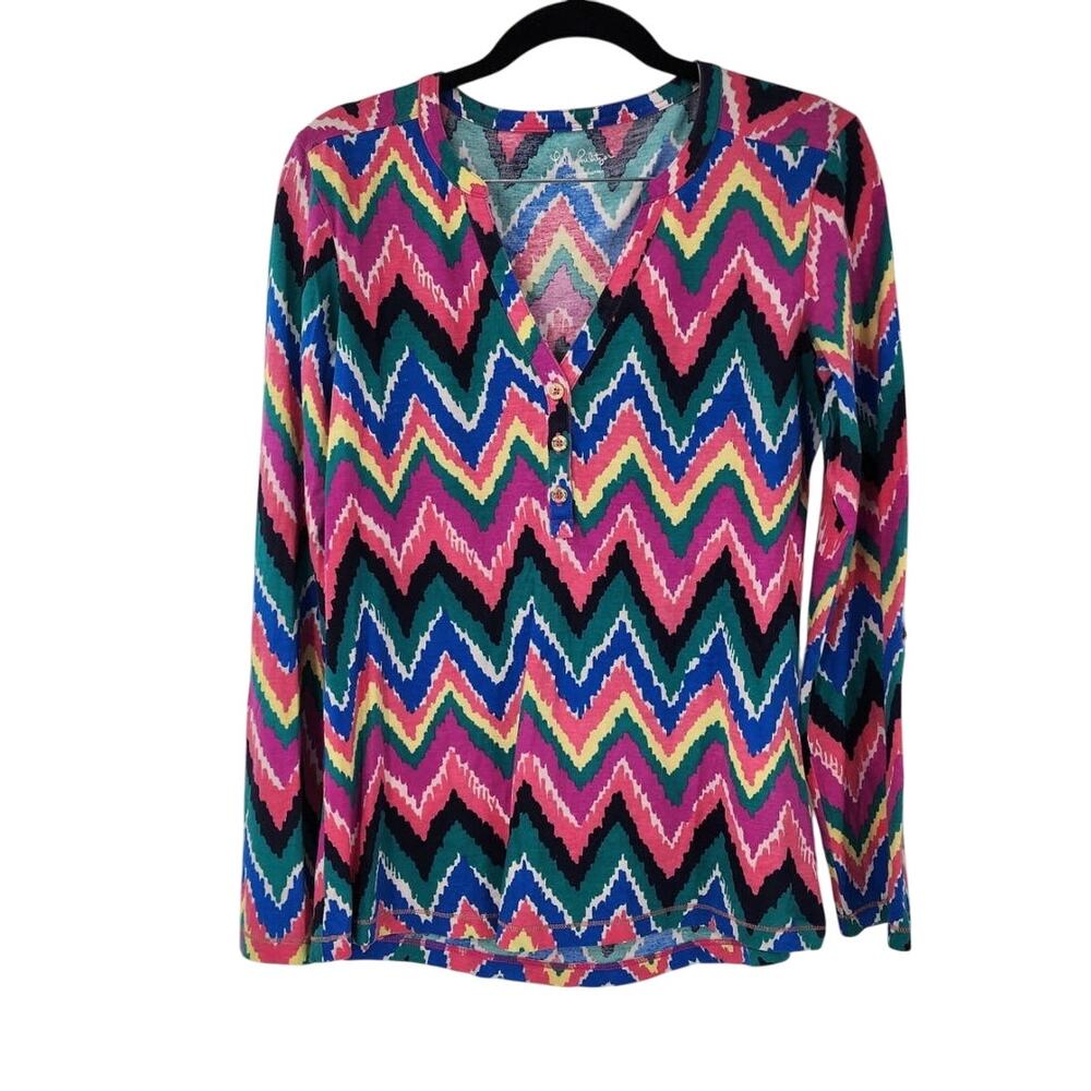 Lilly Pulitzer Janelle Multicolor Long Sleeve Pima Cotton Top Womens Medium M